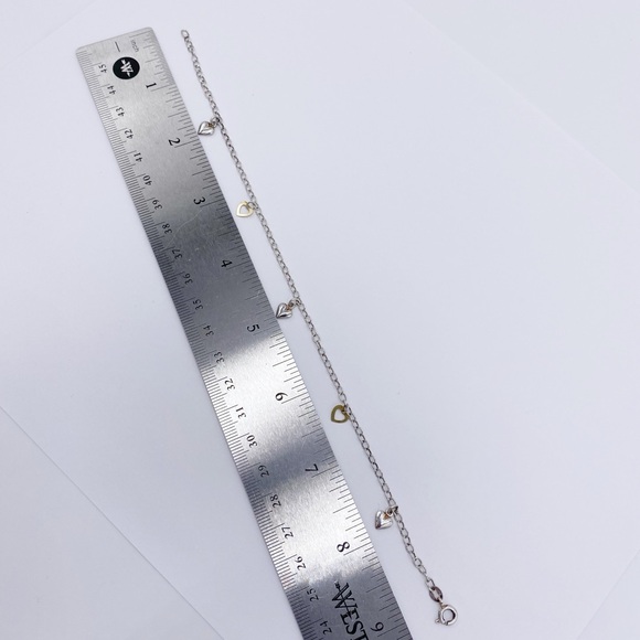 Vintage Sterling Silver Dainty Bracelet with Heart Charms - Picture 7 of 8